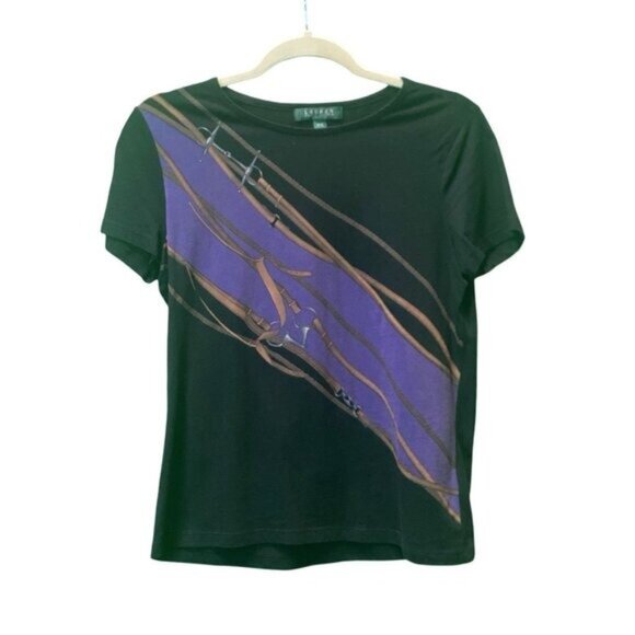 Lauren Ralph Lauren Short Sleeve Crew Neck Horsebit Print Cotton T-Shirt P/S - Picture 4 of 5